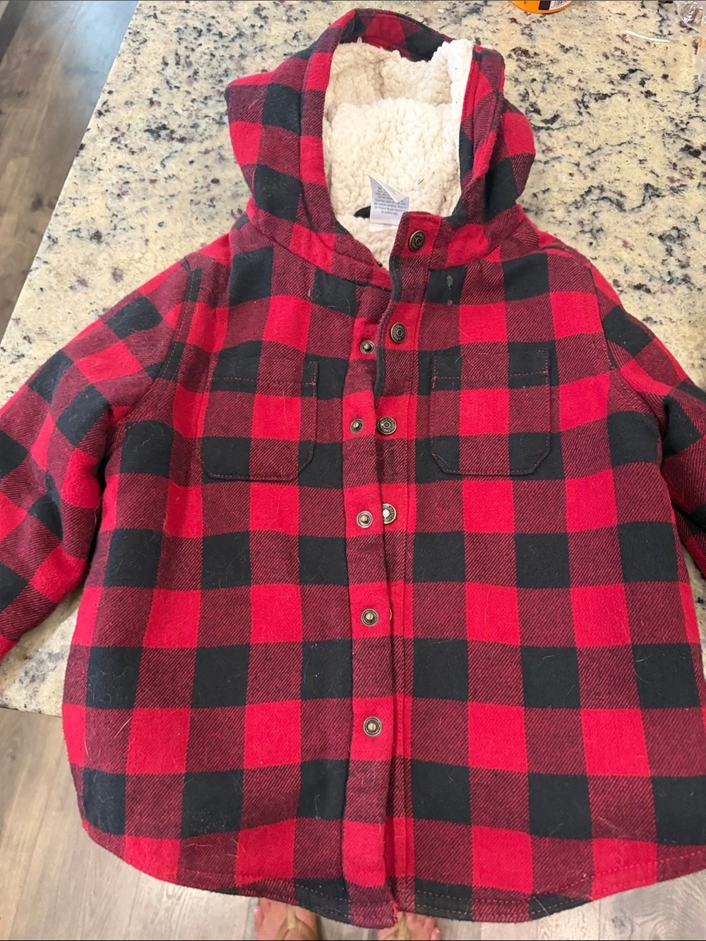 Gymboree Red and Black Buffalo Plaid Hooded Pea Coat